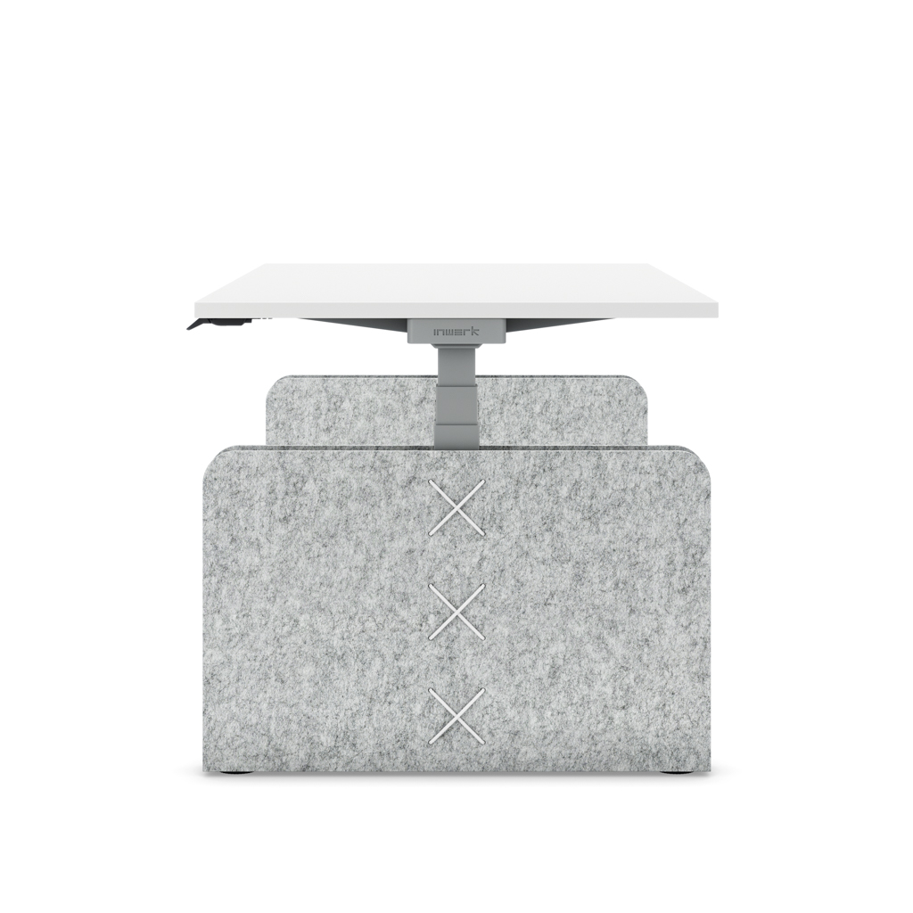 Höhenverstellbarer Schreibtisch Masterlift® Flex Akustix®-Edition, Rechteck Hellgrau, Weiss Dekor/Silber 140x80