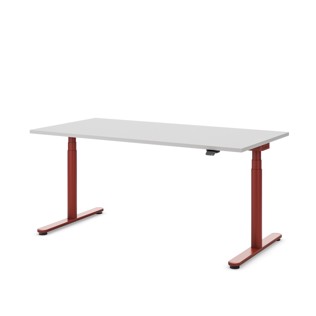 Höhenverstellbarer Schreibtisch Masterlift® Flex Basic rund, Lichtgrau/Braunrot 180x80