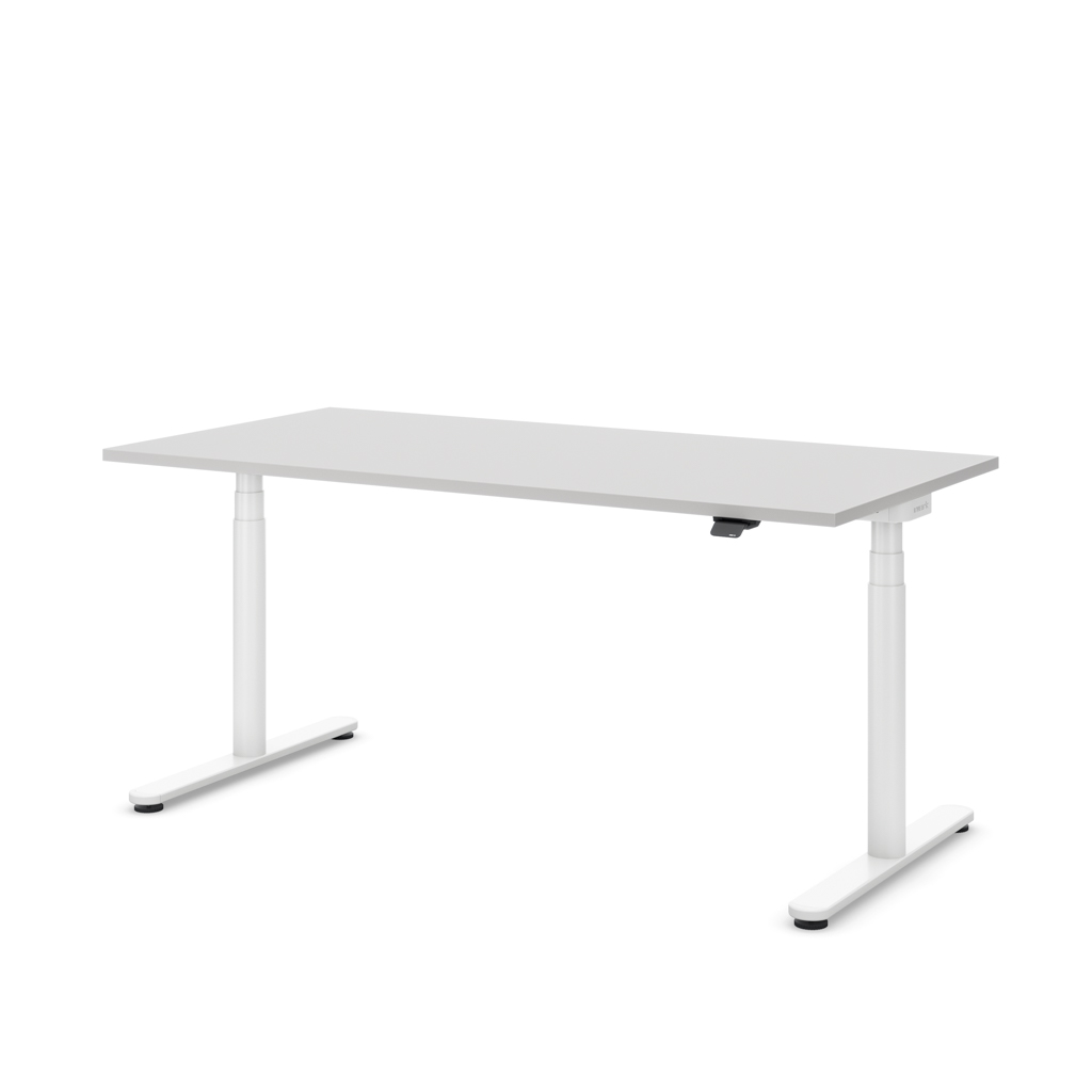 Höhenverstellbarer Schreibtisch Masterlift® Flex Basic rund, Lichtgrau/Weiss 160x80