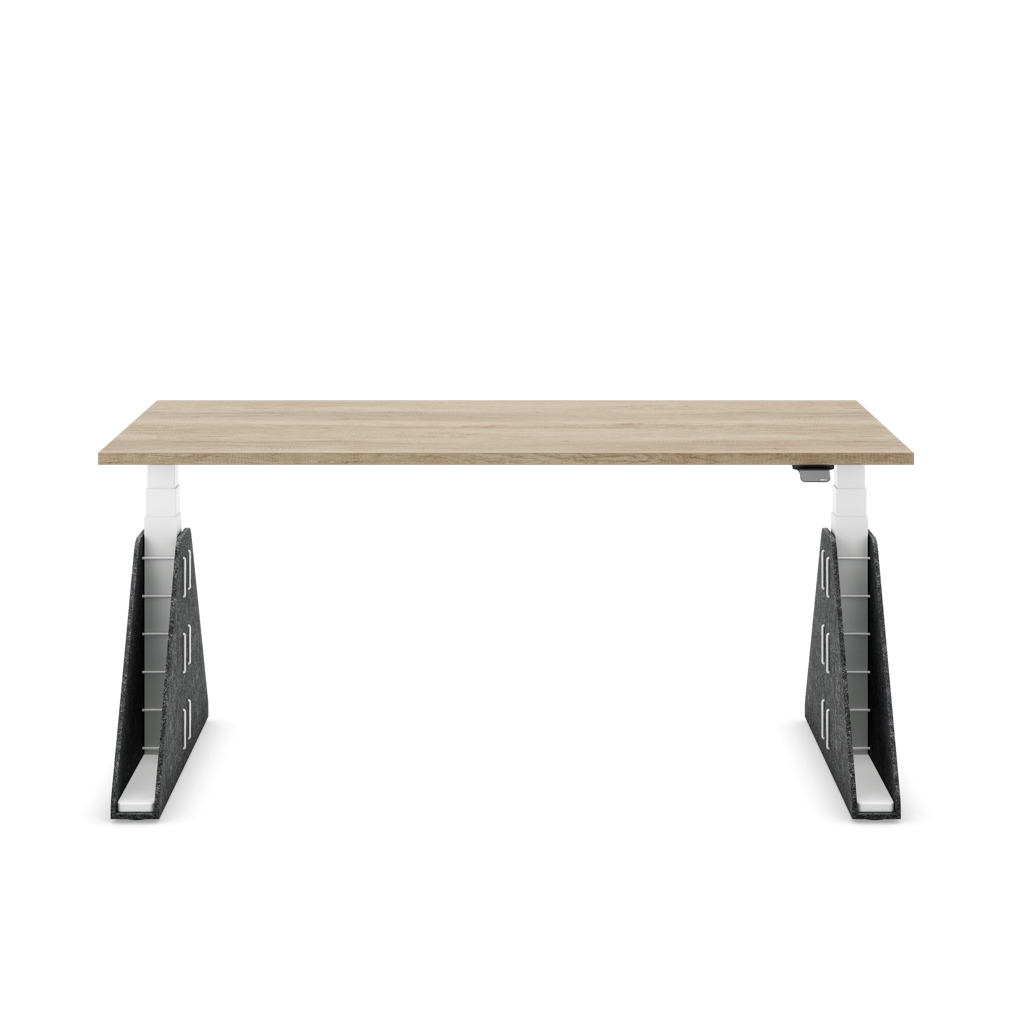 Höhenverstellbarer Schreibtisch Masterlift® Flex Akustix®-Edition, Trapez Dunkelgrau, Eiche Dekor/Weiss 180x80