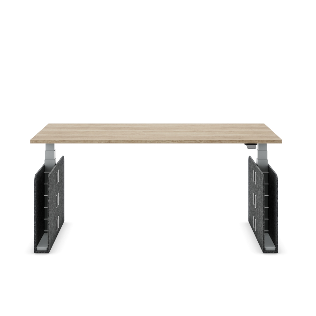 Höhenverstellbarer Schreibtisch Masterlift® Flex Akustix®-Edition, Rechteck Dunkelgrau, Eiche Dekor/Silber 160x80