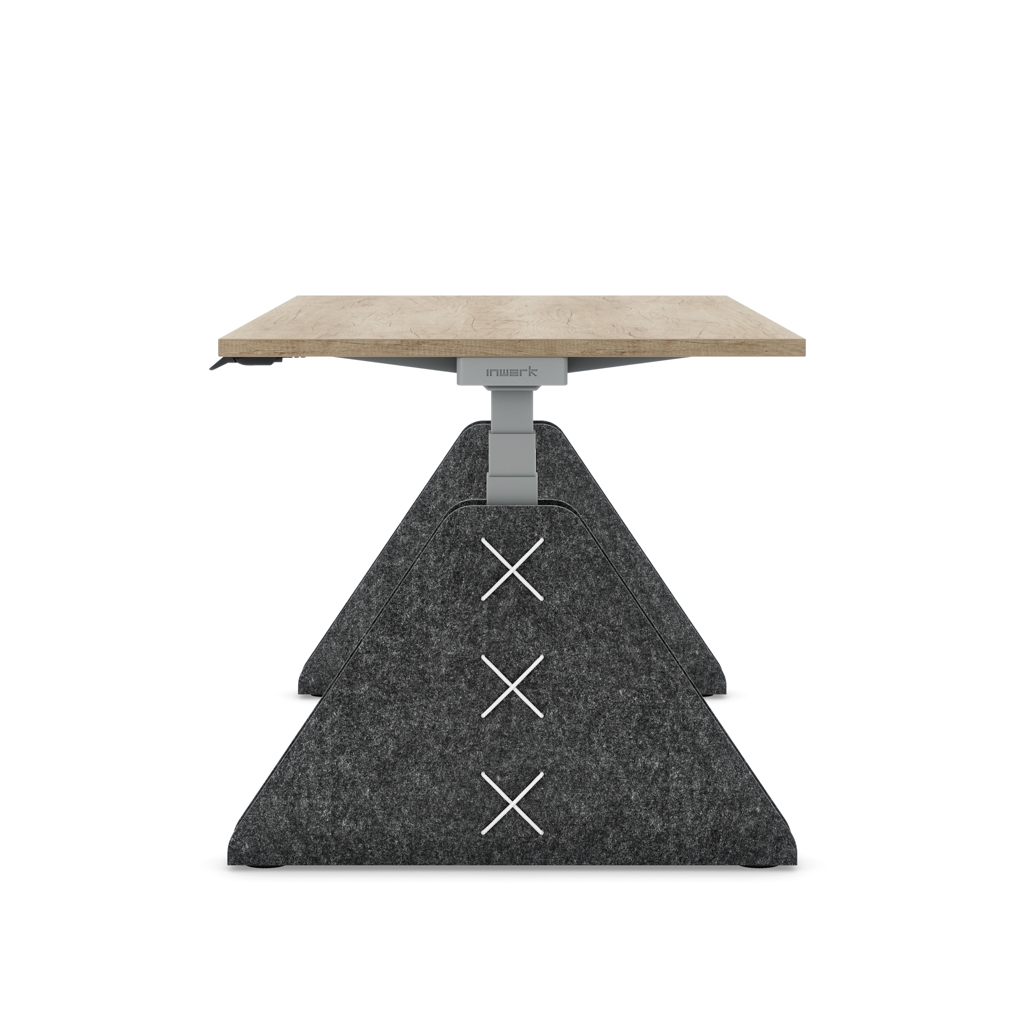 Höhenverstellbarer Schreibtisch Masterlift® Flex Akustix®-Edition, Trapez Dunkelgrau, Eiche Dekor/Silber 180x80