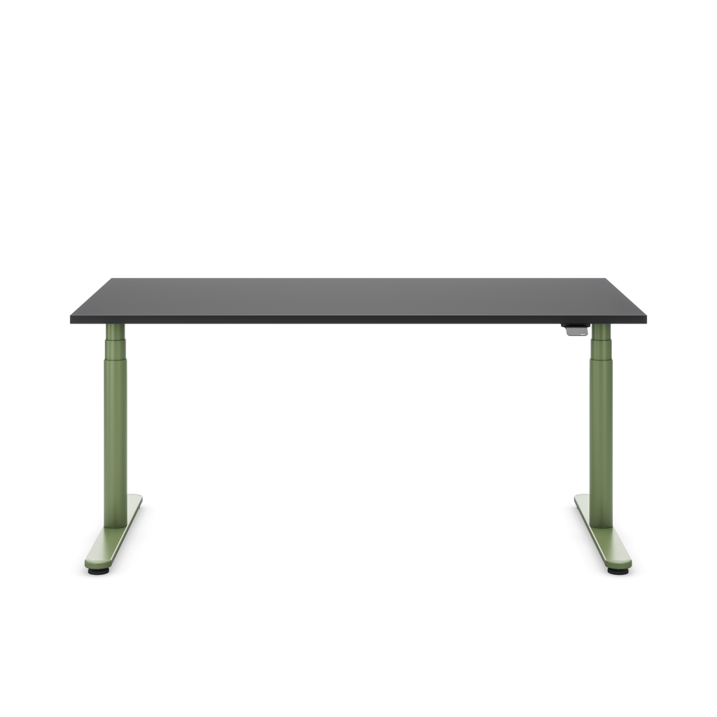 Höhenverstellbarer Schreibtisch Masterlift® Flex Basic rund, Schwarz/Resedagrün 160x80