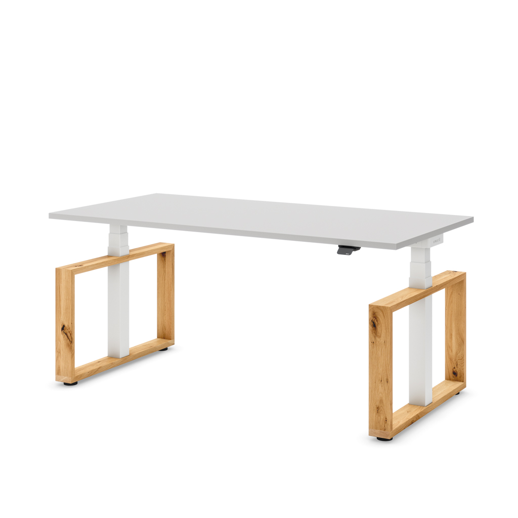 Höhenverstellbarer Schreibtisch Masterlift Flex Loop-Edition, Holz Rechteck, Lichtgrau Dekor/Weiss 180x80