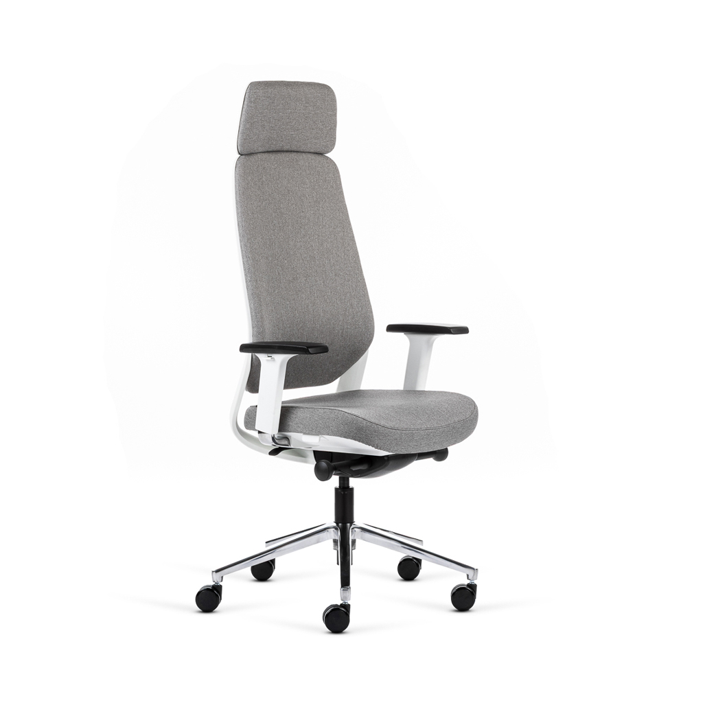 Teamo® Plush Plus - Ergonomischer Bürostuhl mit Kopfstütze, Vollpolster, Weiss/Grau