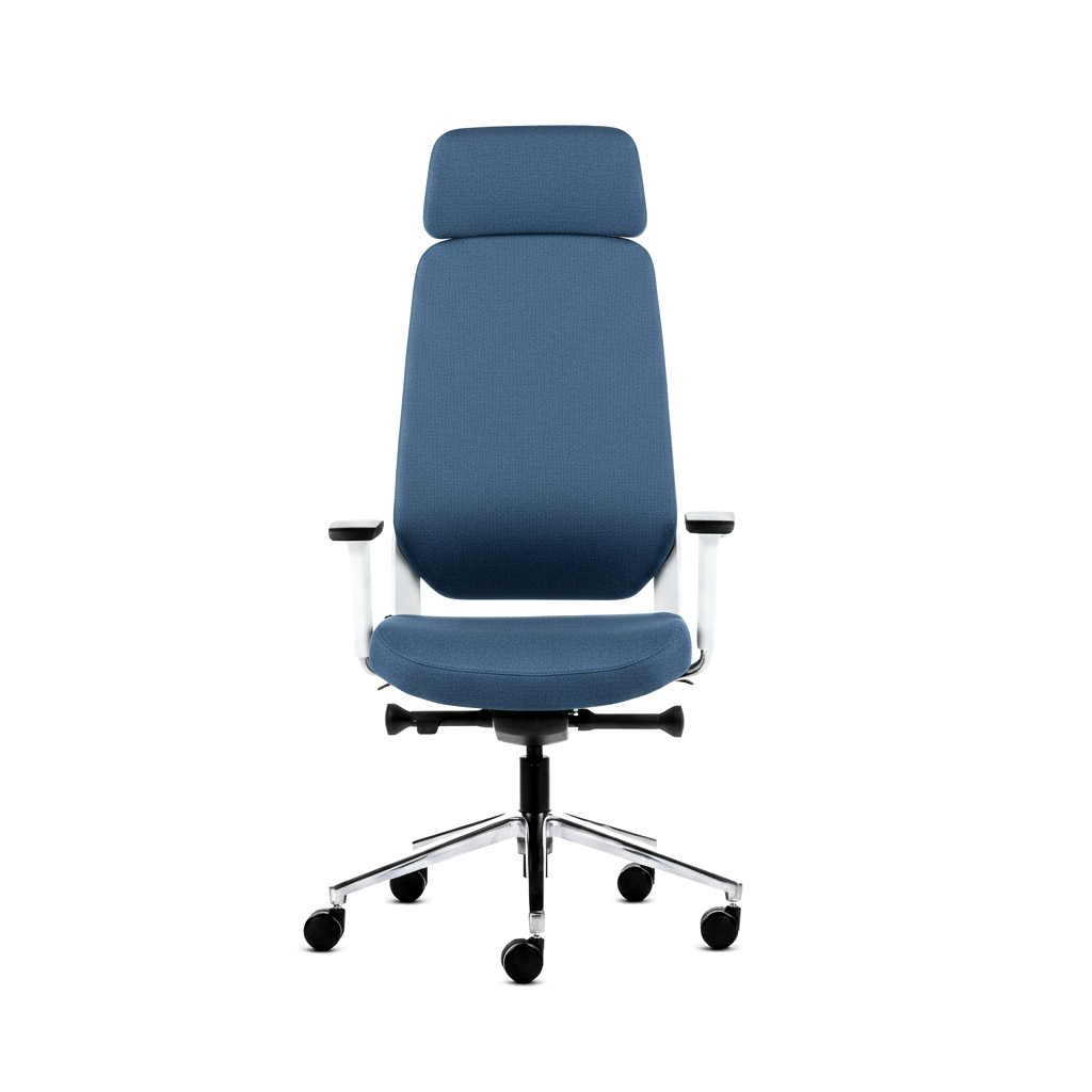 Teamo® Plush Plus - Ergonomischer Bürostuhl mit Kopfstütze, Vollpolster, Weiss/Blau