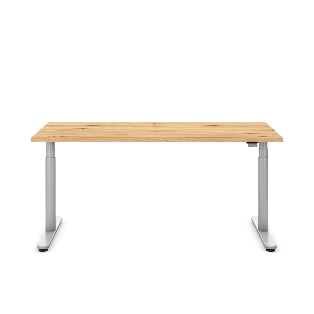 Höhenverstellbarer Schreibtisch Masterlift® Flex Basic rund, Eiche Massivholz/Silber 160x80