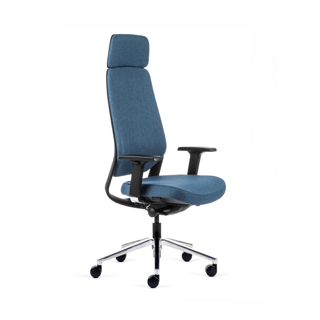Teamo Plush Plus - Ergonomischer Bürostuhl mit Kopfstütze, Vollpolster, Schwarz/Blau