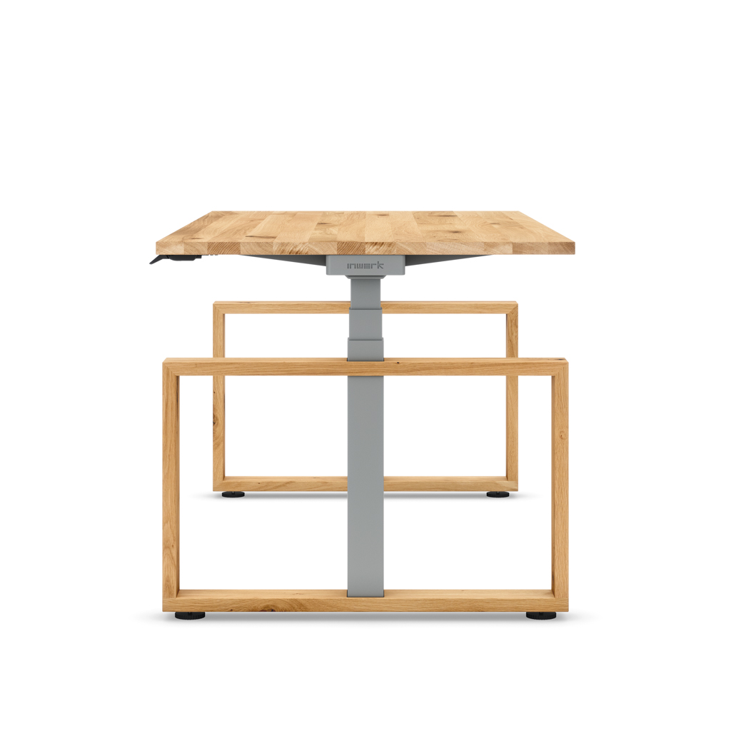Höhenverstellbarer Schreibtisch Masterlift® Flex Loop-Edition, Holz Rechteck, Eiche Massivholz/Silber 180x80