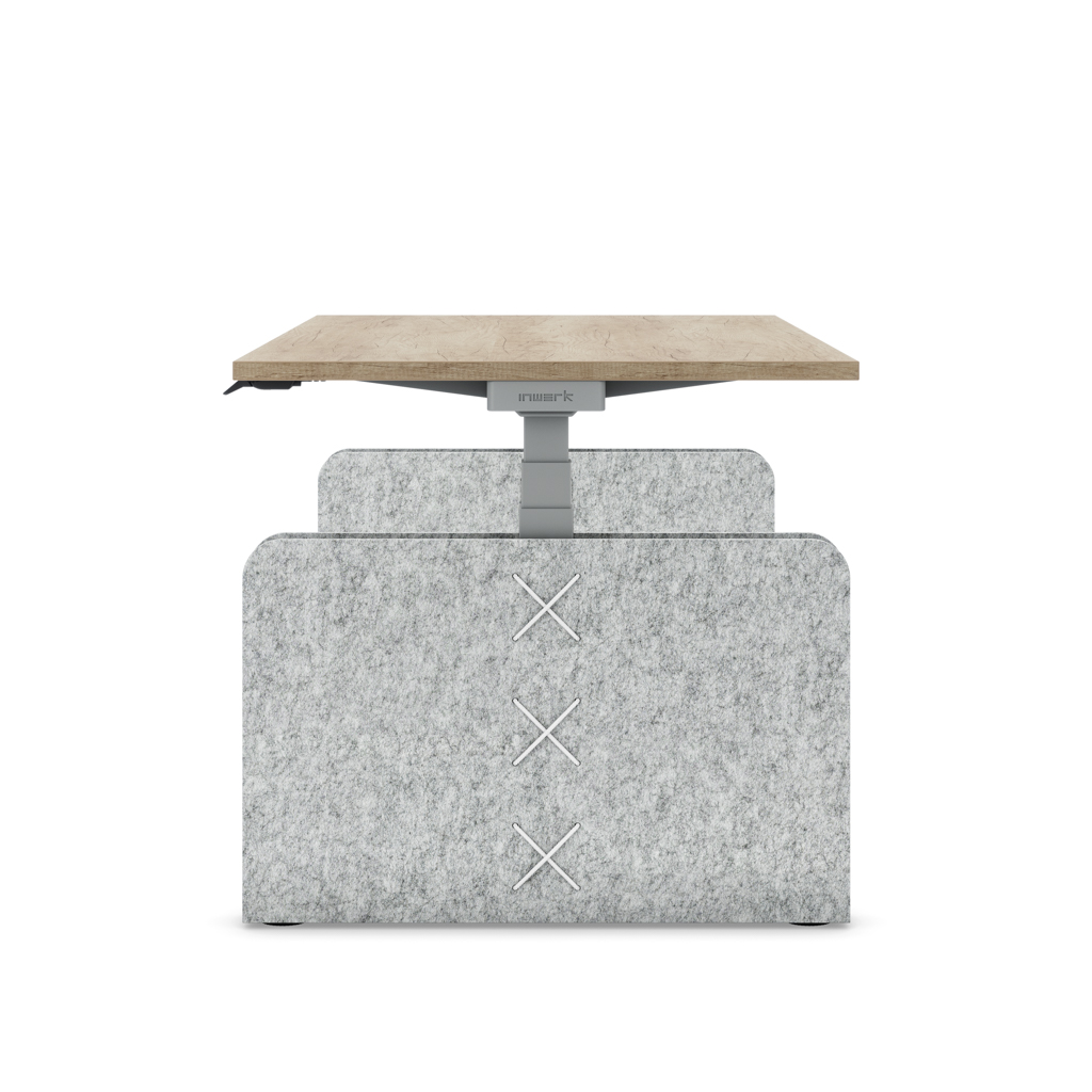 Höhenverstellbarer Schreibtisch Masterlift® Flex Akustix®-Edition, Rechteck Hellgrau, Eiche Dekor/Silber 160x80
