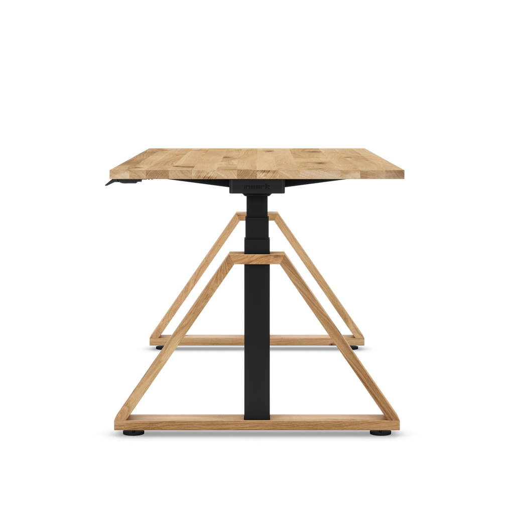Höhenverstellbarer Schreibtisch Masterlift® Flex Loop-Edition, Holz Trapez, Eiche Massivholz/Schwarz 180x80