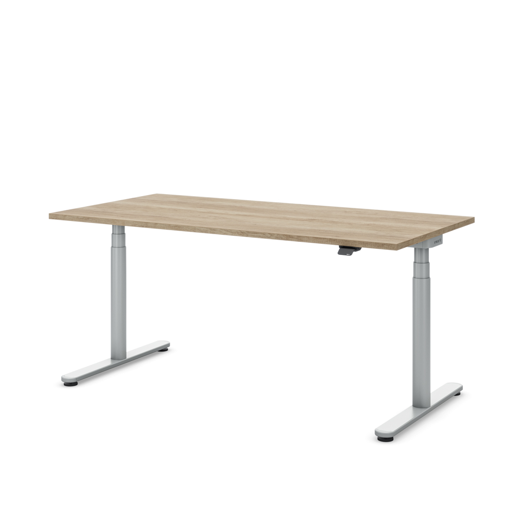 Höhenverstellbarer Schreibtisch Masterlift® Flex Basic rund, Eiche Dekor/Silber 160x80