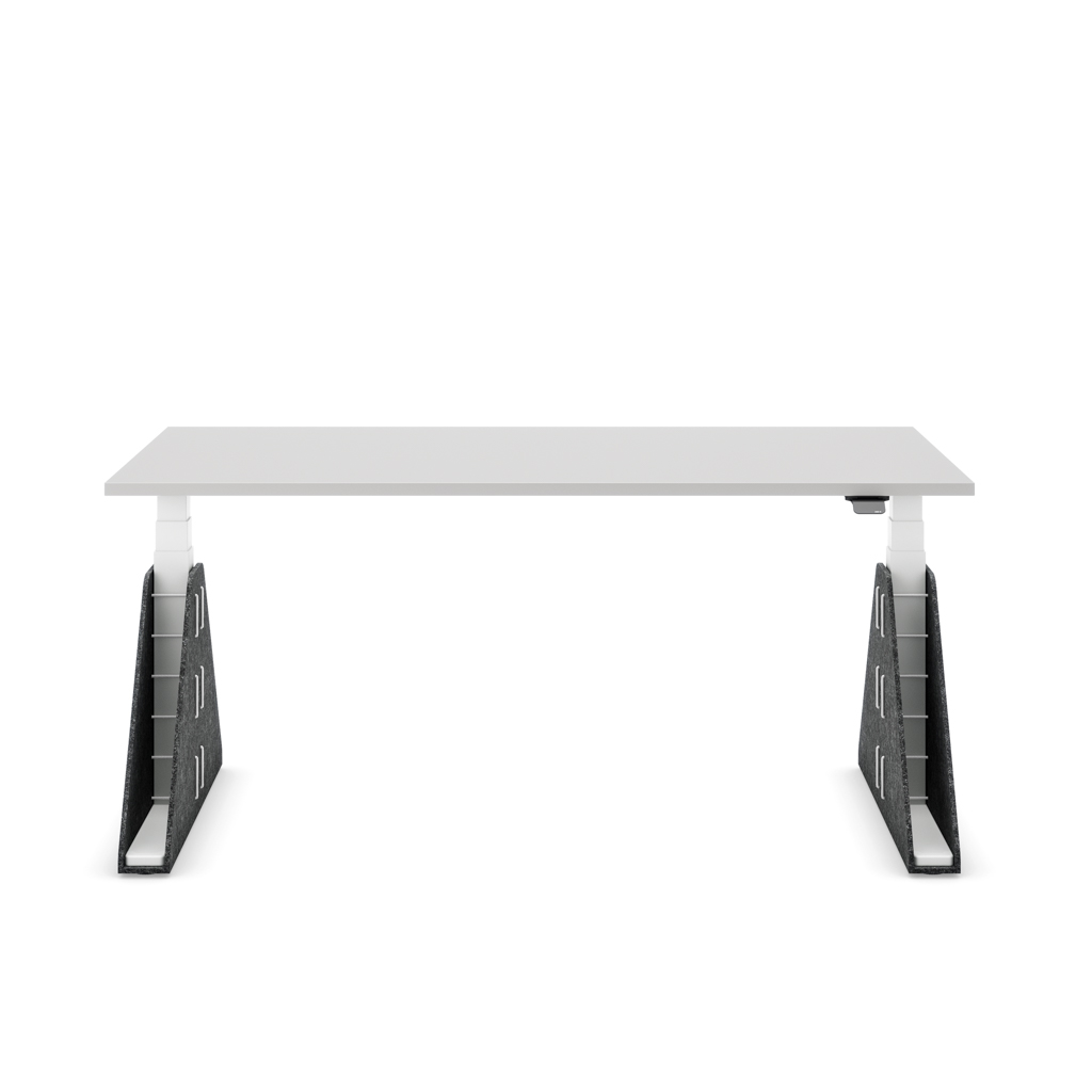 Höhenverstellbarer Schreibtisch Masterlift® Flex Akustix®-Edition, Trapez Dunkelgrau, Lichtgrau Dekor/Weiss 160x80