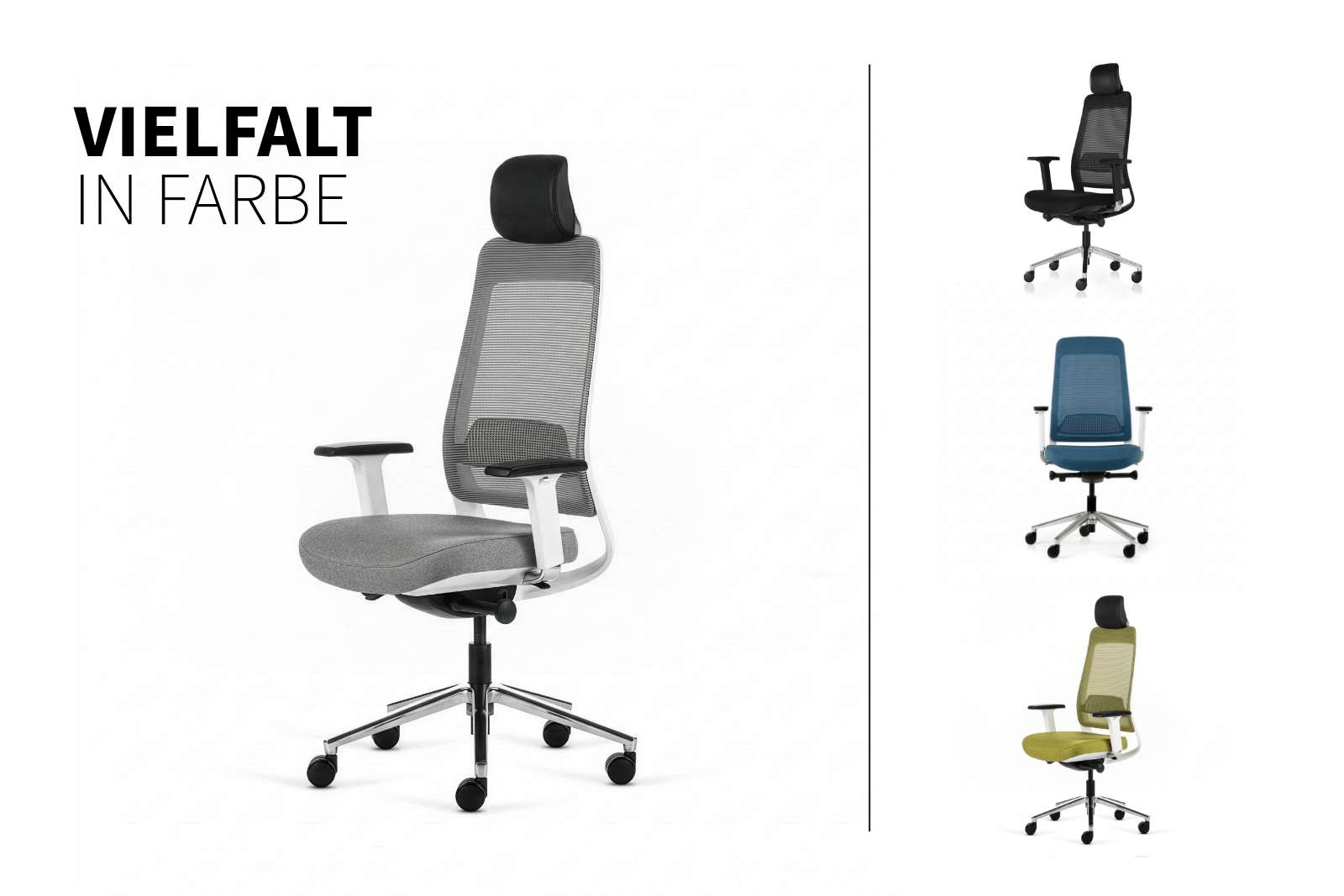 Inwerk Teamo® Original Plus - Bürostuhl mit Kopfstütze, Weiß/Grau