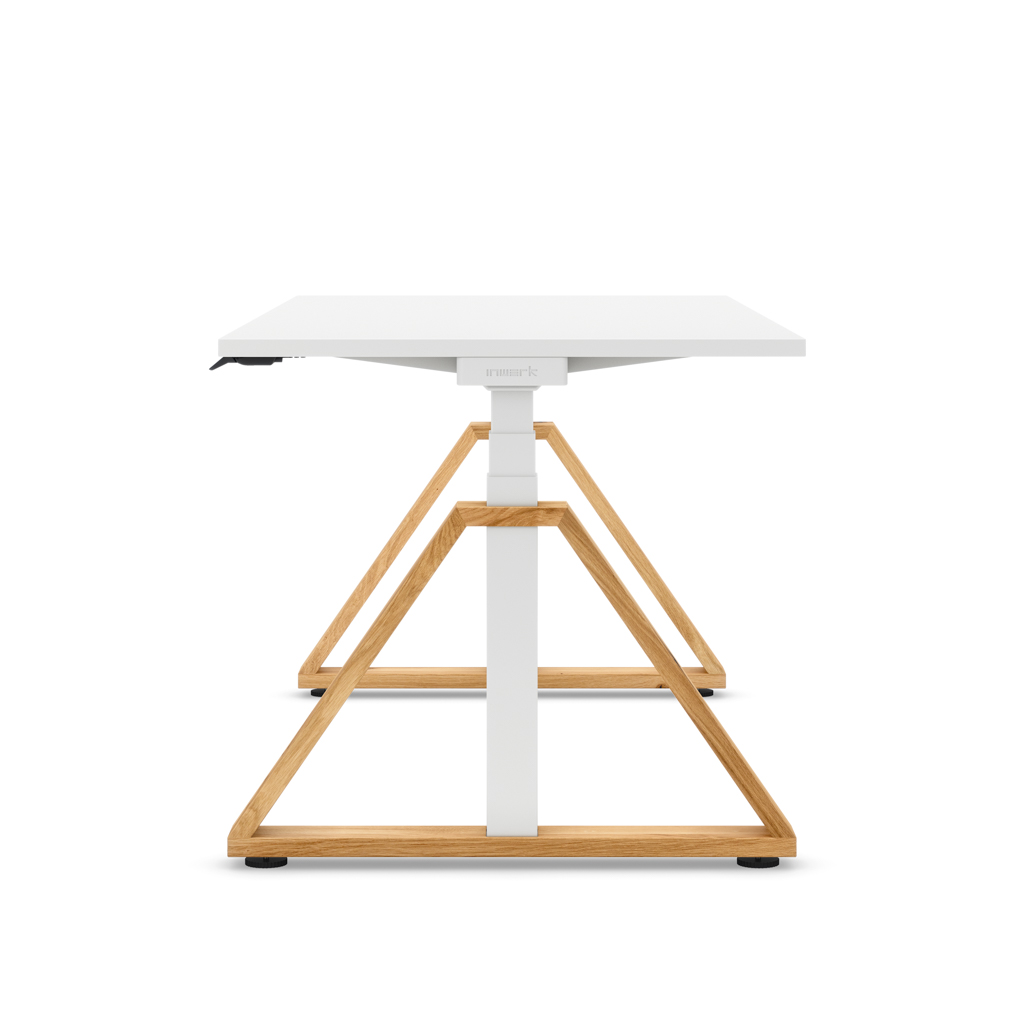 Höhenverstellbarer Schreibtisch Masterlift® Flex Loop-Edition, Holz Trapez, Weiss Dekor/Weiss 120x80