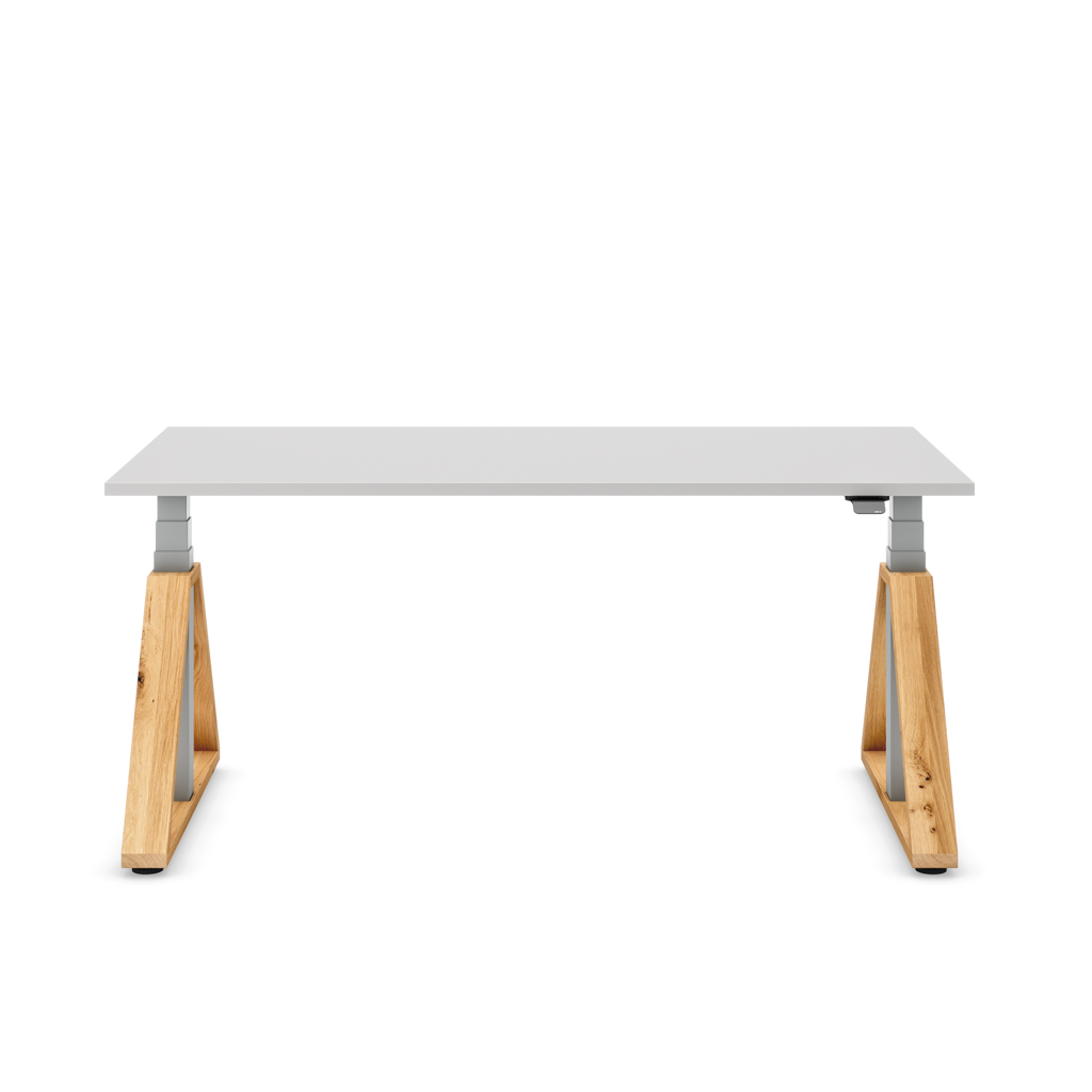 Höhenverstellbarer Schreibtisch Masterlift® Flex Loop-Edition, Holz Trapez, Lichtgrau Dekor/Schwarz 180x80