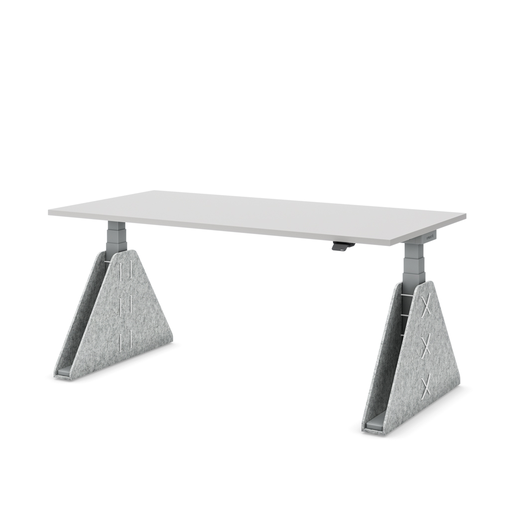Masterlift Flex höhenverstellbarer Schreibtisch quadratisch Filz Edition Trapez Hellgrau Lichtgrau Dekor/Silber 180x80