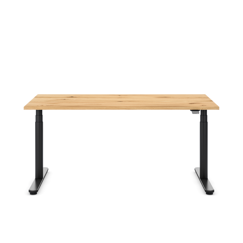 Höhenverstellbarer Schreibtisch Masterlift® Flex Basic rund, Eiche Massivholz/Schwarz 160x80