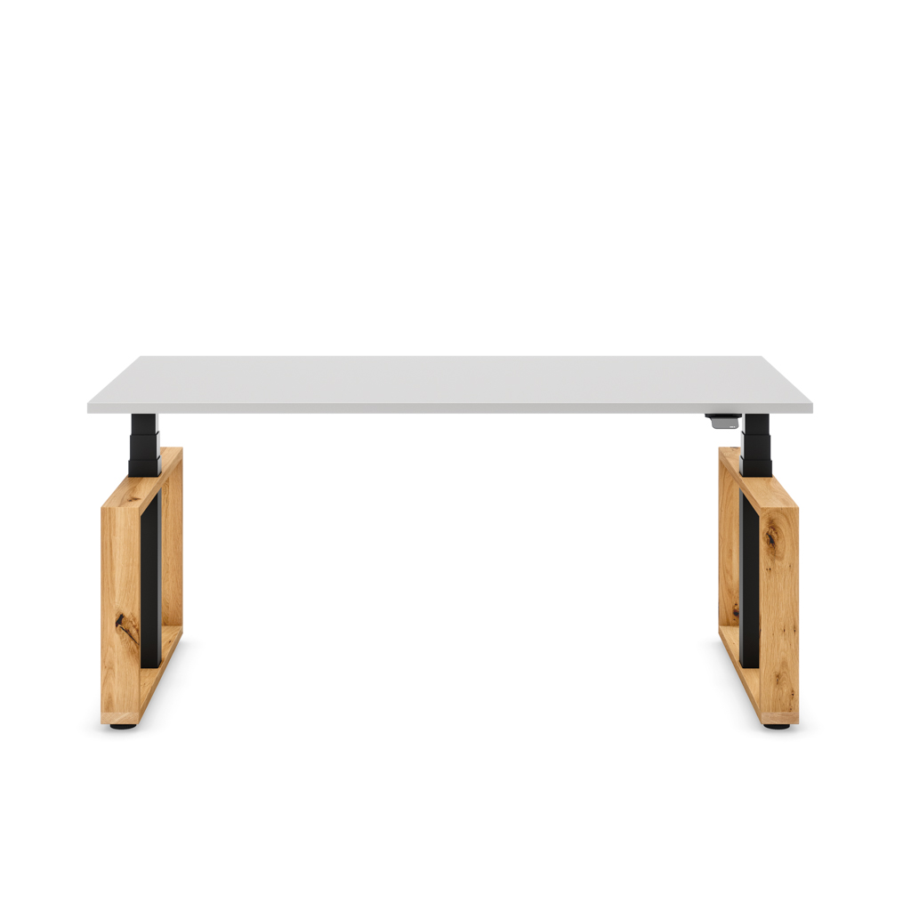 Höhenverstellbarer Schreibtisch Masterlift® Flex Loop-Edition, Holz Rechteck, Lichtgrau Dekor/Schwarz 180x80