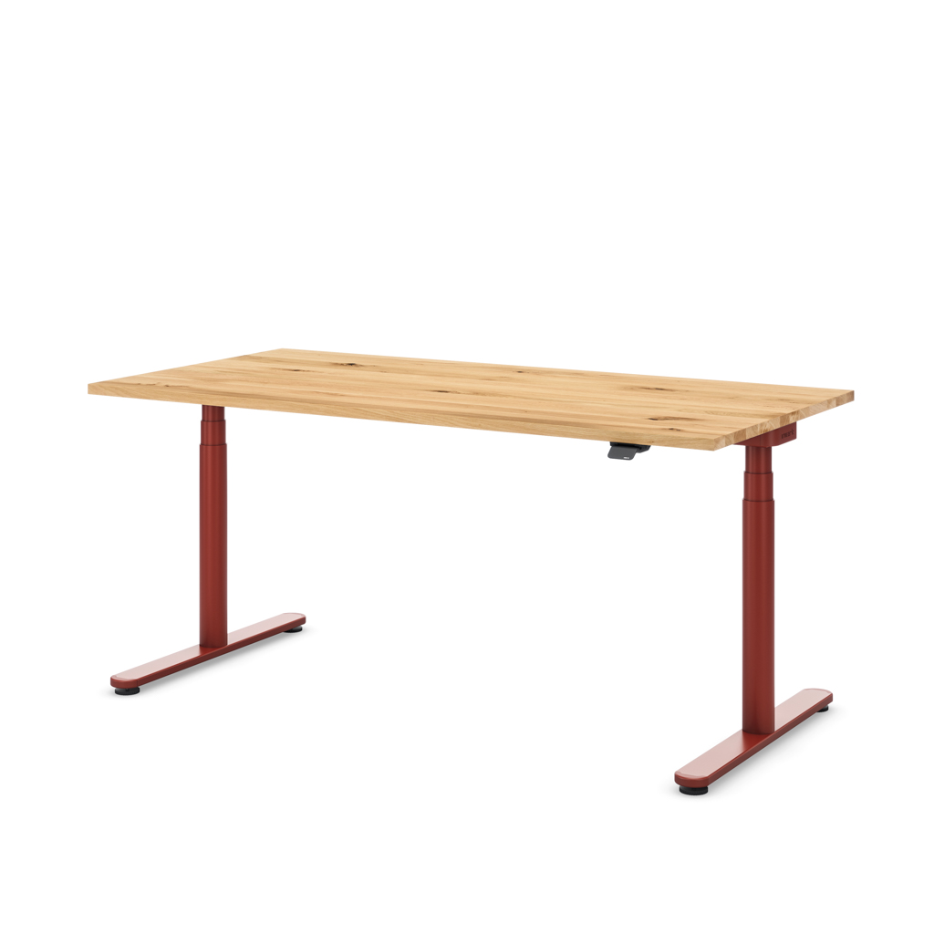 Höhenverstellbarer Schreibtisch Masterlift® Flex Basic rund, Eiche Massivholz/Braunrot 160x80