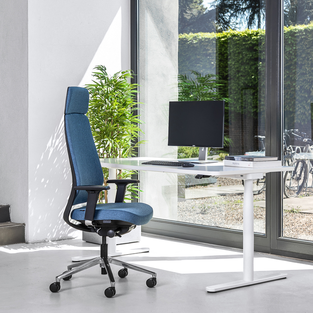 Teamo® Plush Plus - Ergonomischer Bürostuhl mit Kopfstütze, Vollpolster, Schwarz/Blau