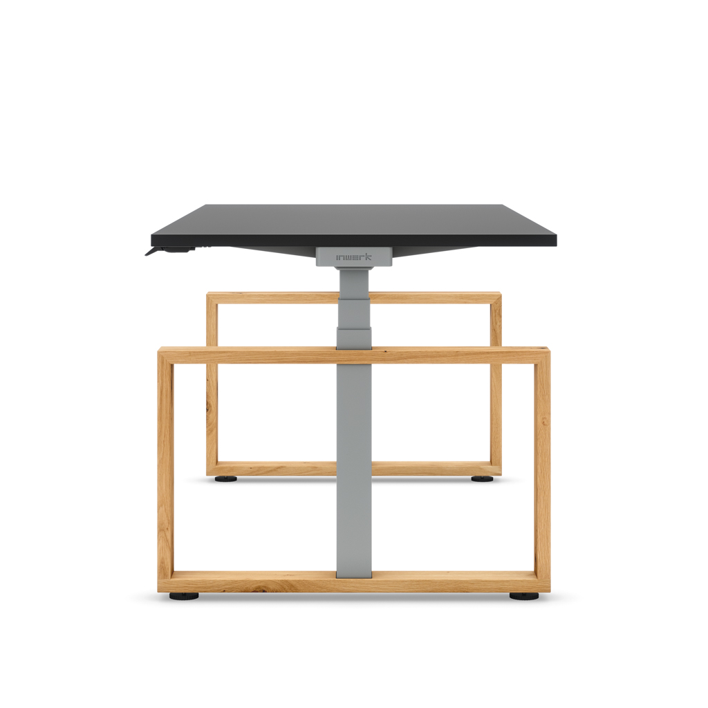 Höhenverstellbarer Schreibtisch Masterlift® Flex Loop-Edition, Holz Rechteck, Schwarz Dekor/Silber 120x80