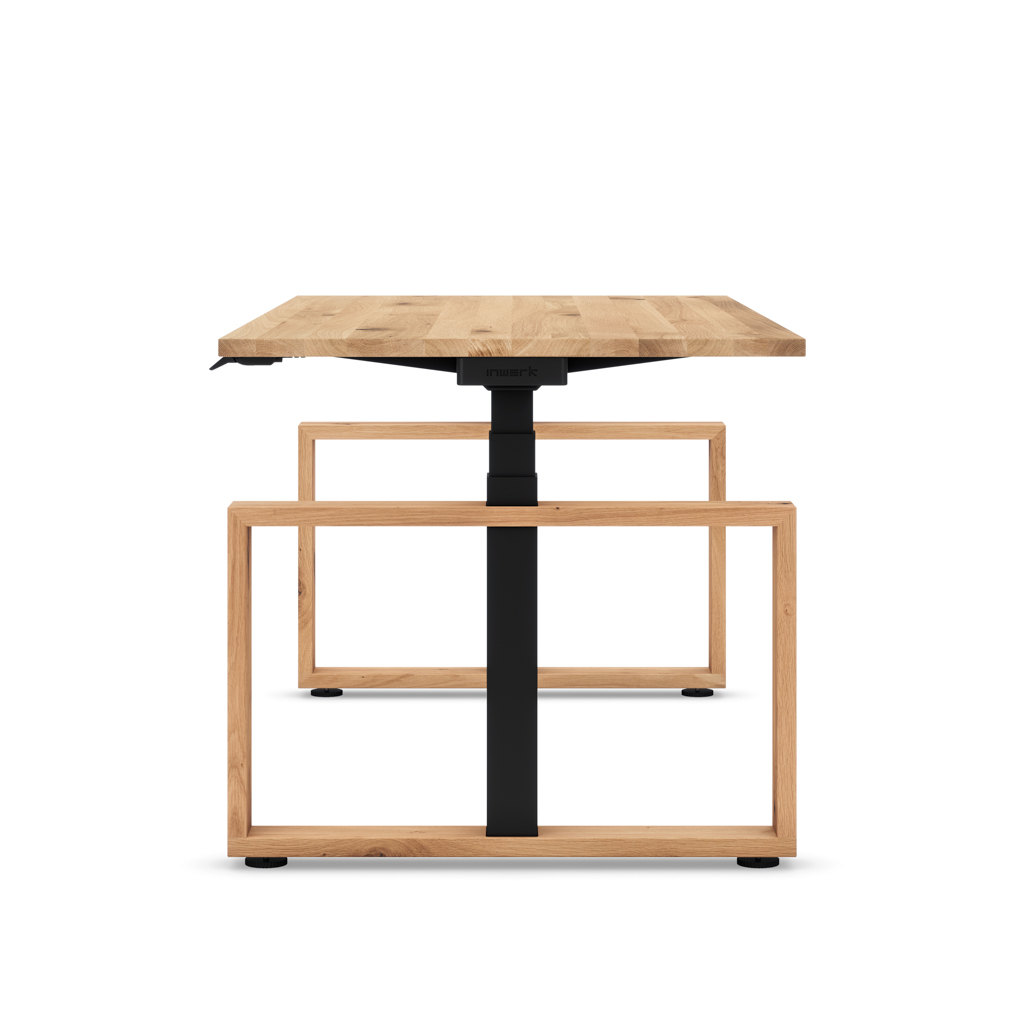 Höhenverstellbarer Schreibtisch Masterlift® Flex Loop-Edition, Holz Rechteck, Eiche Massivholz/Schwarz 180x80