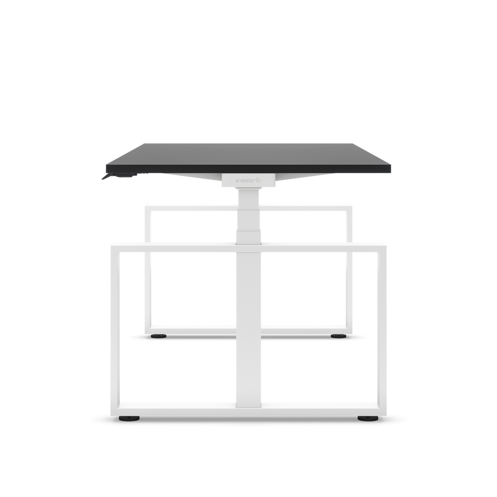 Höhenverstellbarer Schreibtisch Masterlift® Flex Loop-Edition, Stahl Rechteck, Schwarz Dekor/Weiss 180x80