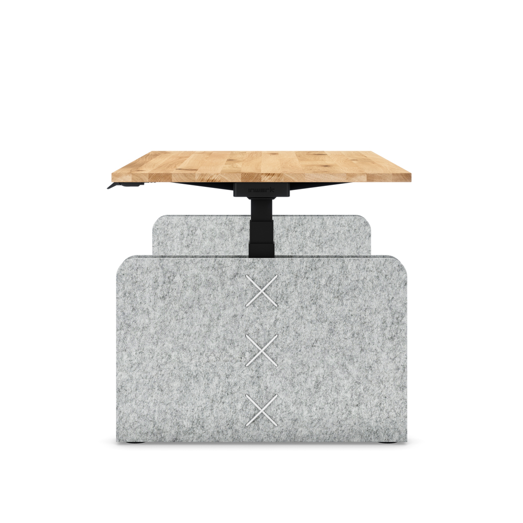 Höhenverstellbarer Schreibtisch Masterlift® Flex Akustix®-Edition, Rechteck Hellgrau, Eiche Massivholz/Schwarz 160x80