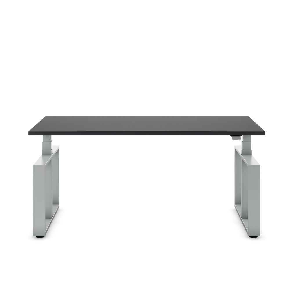 Höhenverstellbarer Schreibtisch Masterlift® Flex Loop-Edition, Stahl Rechteck, Schwarz Dekor/Silber 200x80