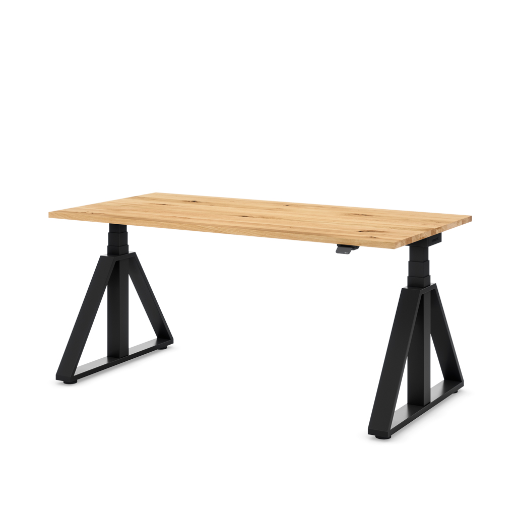 Höhenverstellbarer Schreibtisch Masterlift® Flex Loop-Edition, Stahl Trapez, Eiche Massivholz/Schwarz 160x80