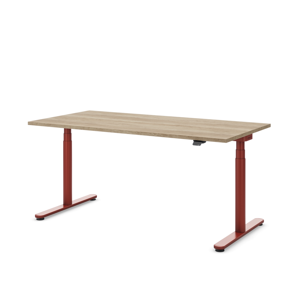 Höhenverstellbarer Schreibtisch Masterlift® Flex Basic rund, Eiche Dekor/Braunrot 160x80
