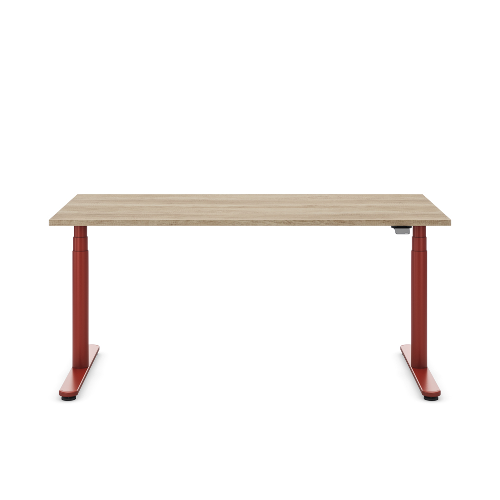 Höhenverstellbarer Schreibtisch Masterlift® Flex Basic rund, Eiche Dekor/Braunrot 160x80