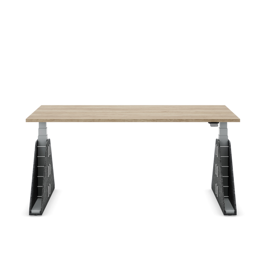 Höhenverstellbarer Schreibtisch Masterlift® Flex Akustix®-Edition, Trapez Dunkelgrau, Eiche Dekor/Silber 180x80