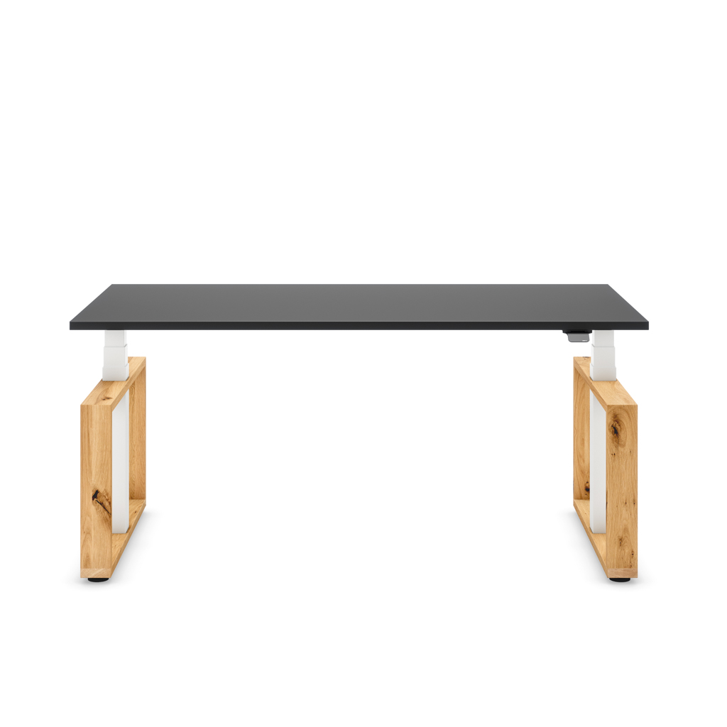Höhenverstellbarer Schreibtisch Masterlift® Flex Loop-Edition, Holz Rechteck, Schwarz Dekor/Weiss 180x80