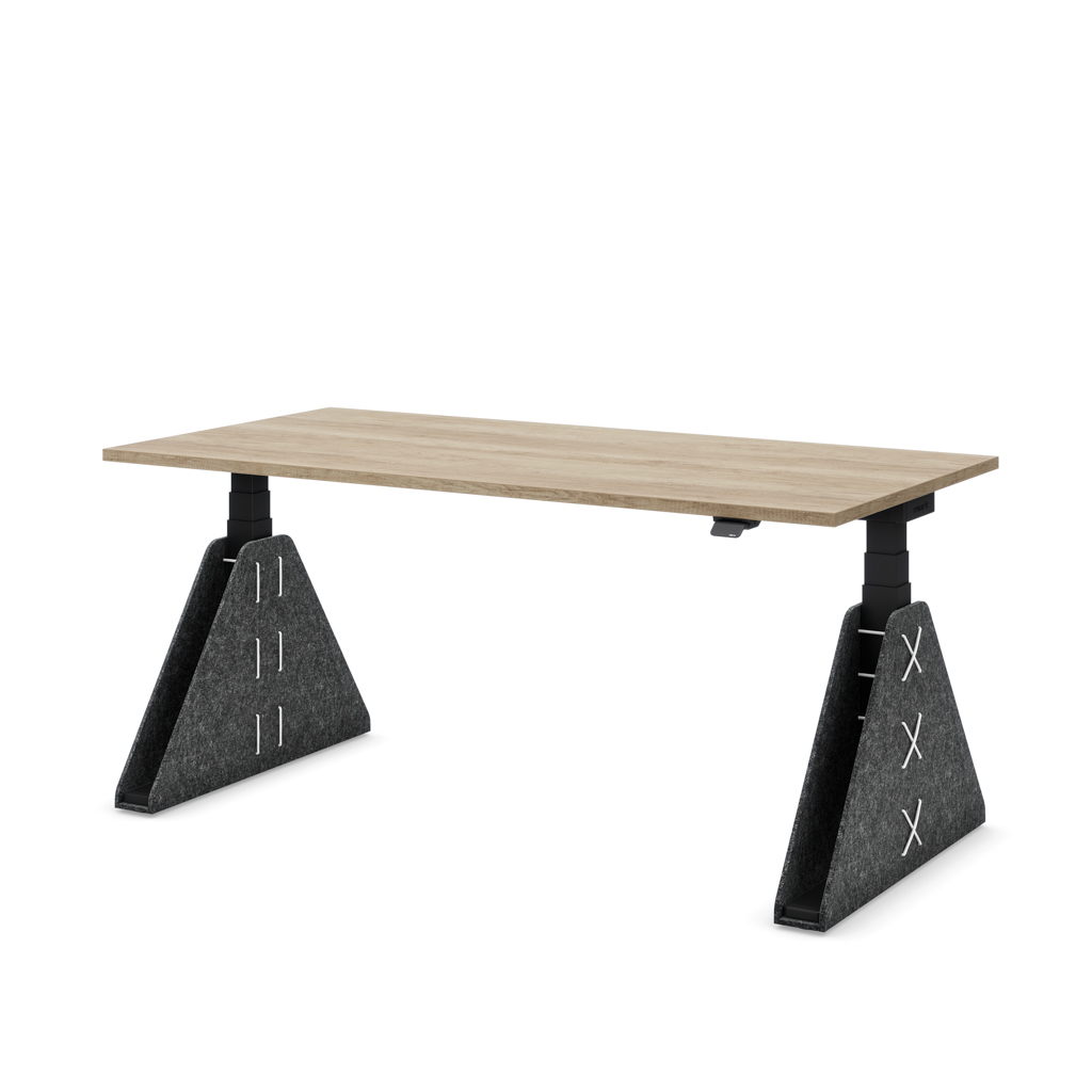 Höhenverstellbarer Schreibtisch Masterlift® Flex Akustix®-Edition, Trapez Dunkelgrau, Eiche Dekor/Schwarz 180x80