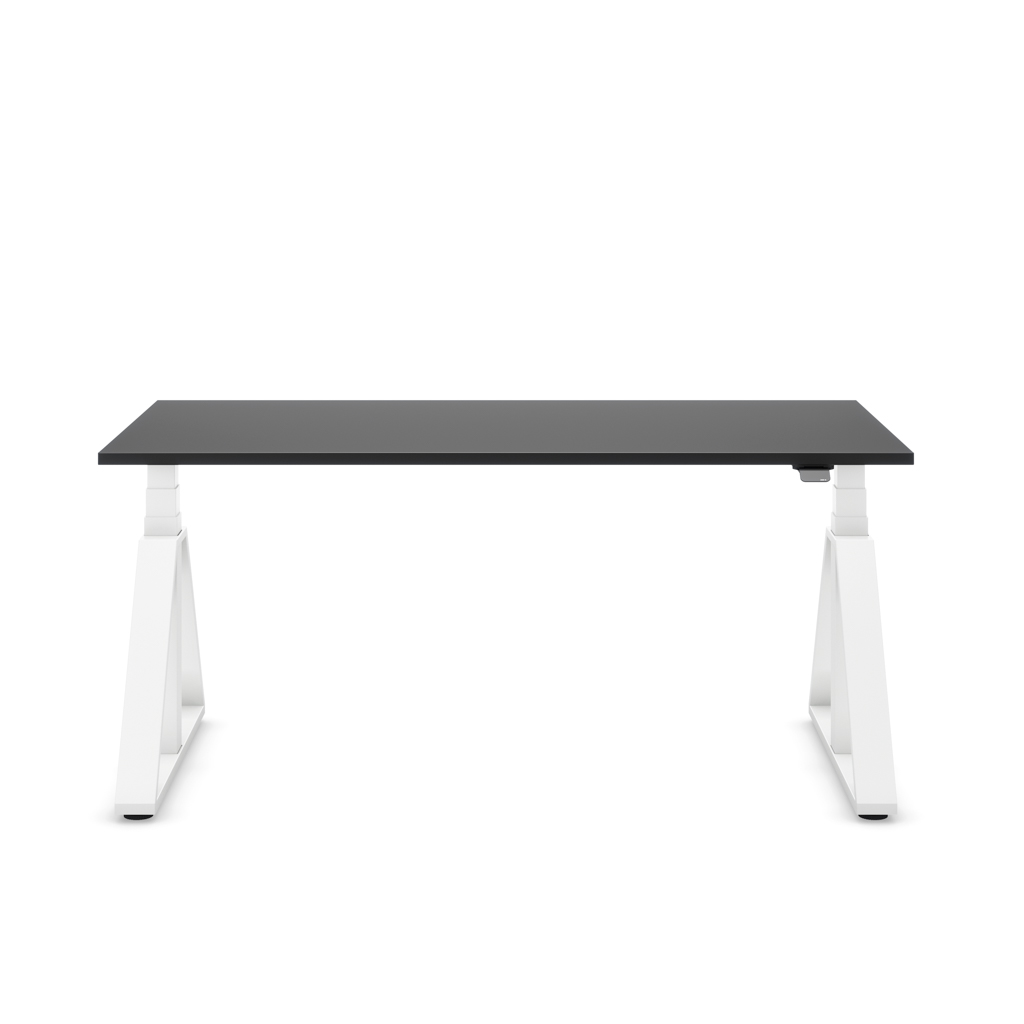 Höhenverstellbarer Schreibtisch Masterlift® Flex Loop-Edition, Stahl Trapez, Schwarz Dekor/Weiss 160x80