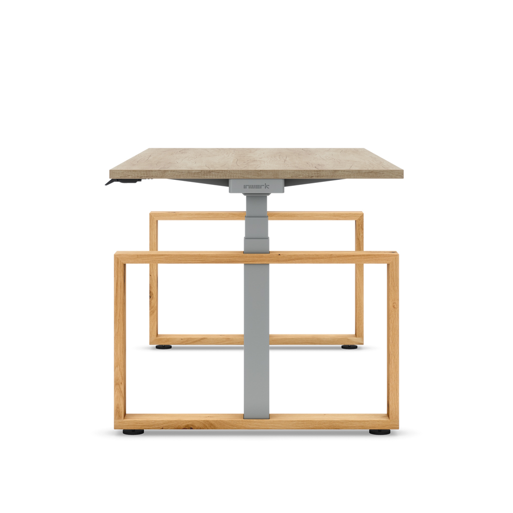 Höhenverstellbarer Schreibtisch Masterlift® Flex Loop-Edition, Holz Rechteck, Eiche Dekor/Silber 180x80