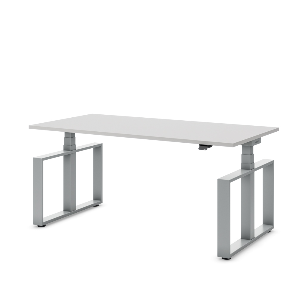 Höhenverstellbarer Schreibtisch Masterlift® Flex Loop-Edition, Stahl Rechteck, Lichtgrau Dekor/Silber 160x80