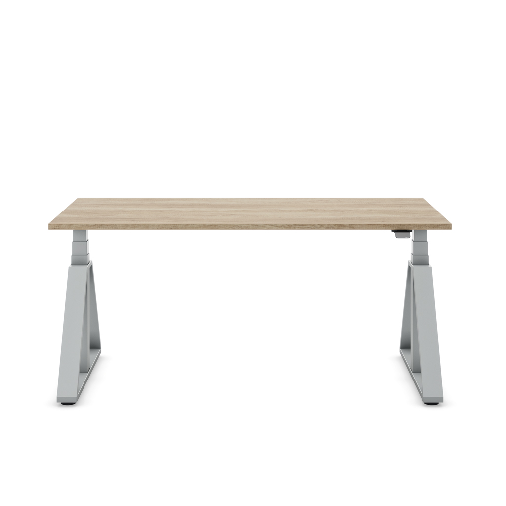 Höhenverstellbarer Schreibtisch Masterlift® Flex Loop-Edition, Stahl Trapez, Eiche Dekor/Silber 160x80