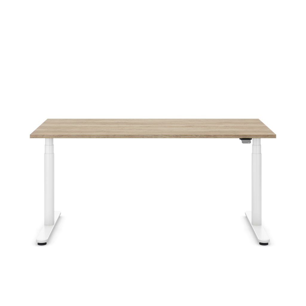 Höhenverstellbarer Schreibtisch Masterlift® Flex Basic rund, Eiche Dekor/Weiss 180x80