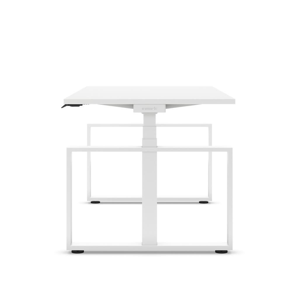 Höhenverstellbarer Schreibtisch Masterlift® Flex Loop-Edition, Stahl Rechteck, Weiss Dekor/Weiss 120x80