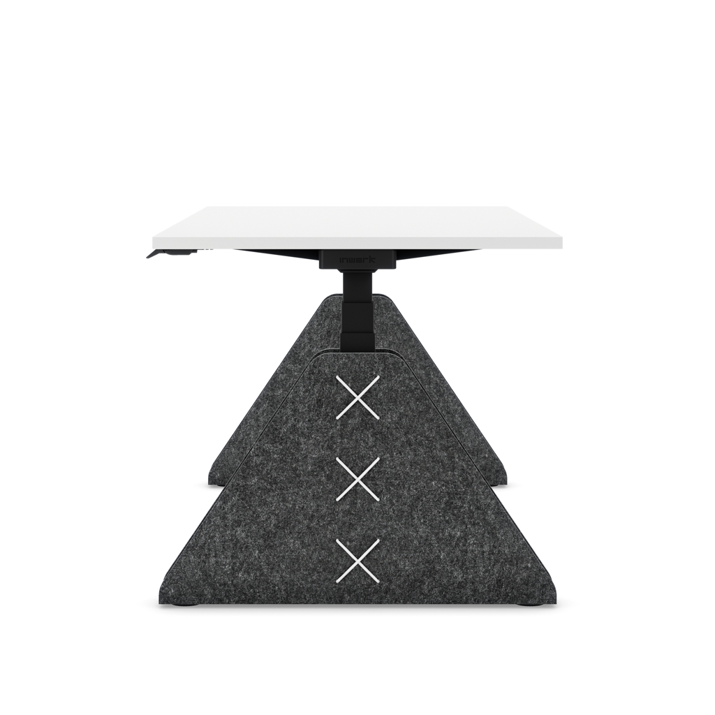 Höhenverstellbarer Schreibtisch Masterlift® Flex Akustix®-Edition, Trapez Dunkelgrau, Weiss Dekor/Schwarz 140x80