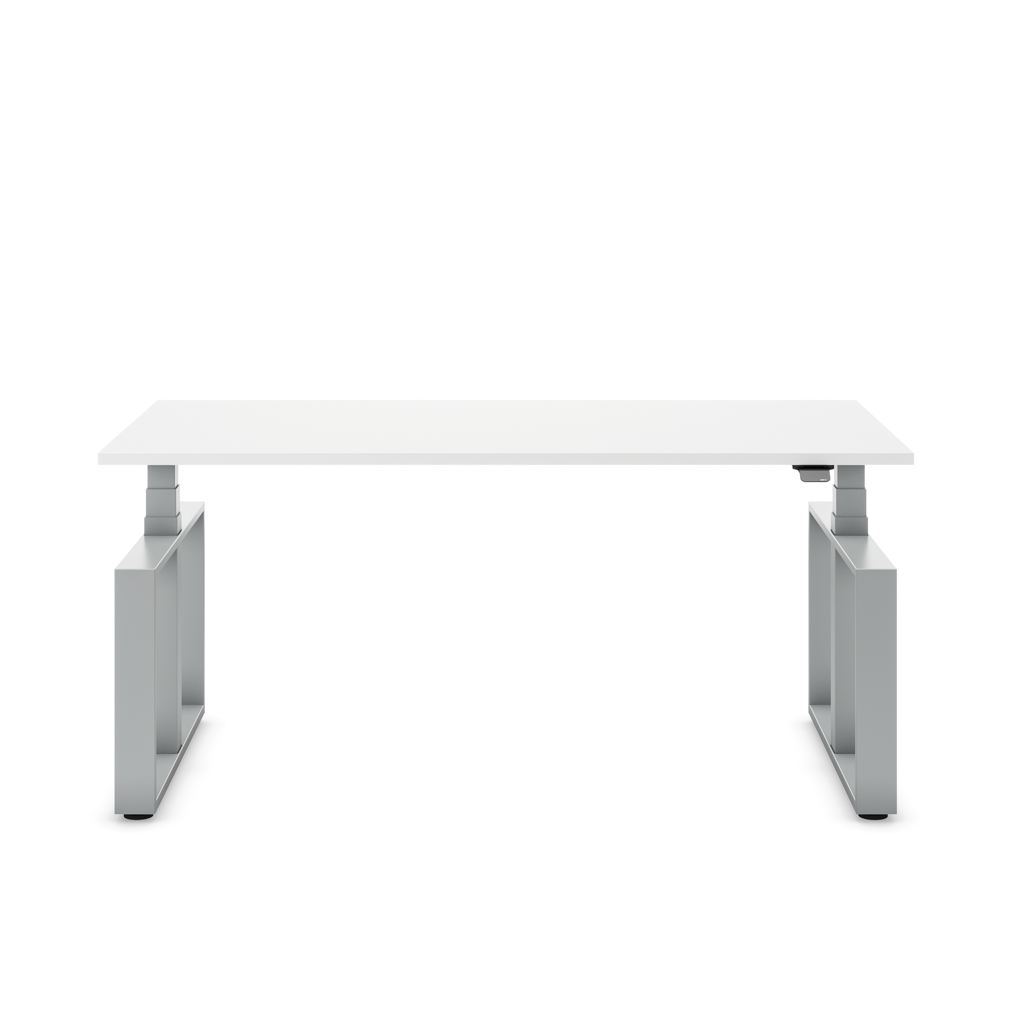 Höhenverstellbarer Schreibtisch Masterlift® Flex Loop-Edition, Stahl Rechteck, Weiss Dekor/Silber 200x80