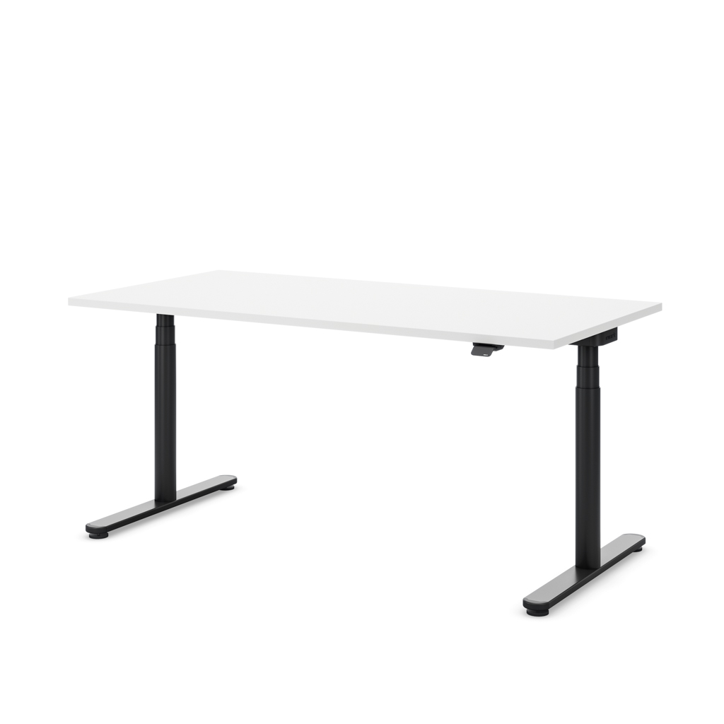 Höhenverstellbarer Schreibtisch Masterlift® Flex Basic rund, Weiss/Schwarz 140x80