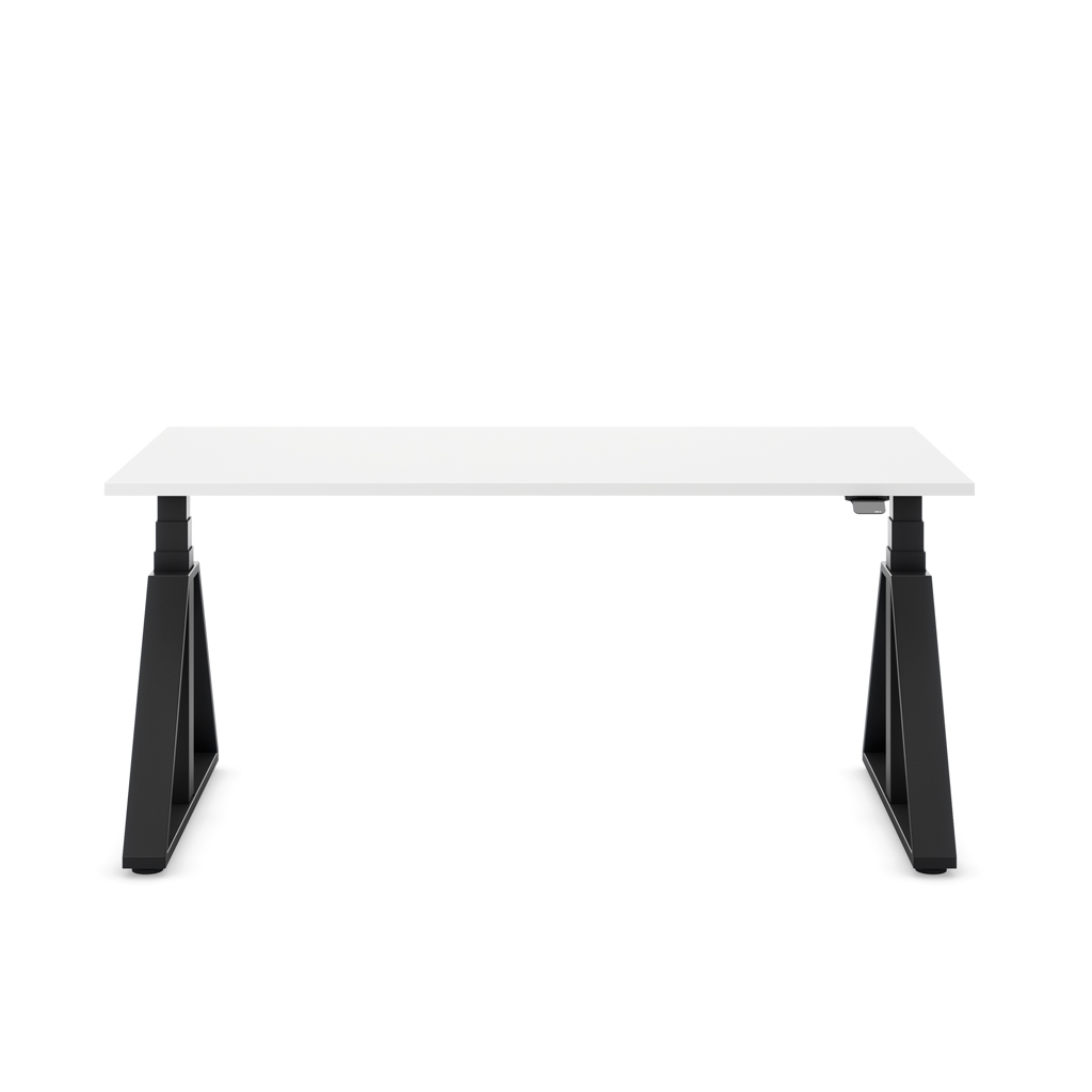 Höhenverstellbarer Schreibtisch Masterlift® Flex Loop-Edition, Stahl Trapez, Weiss Dekor/Schwarz 120x80