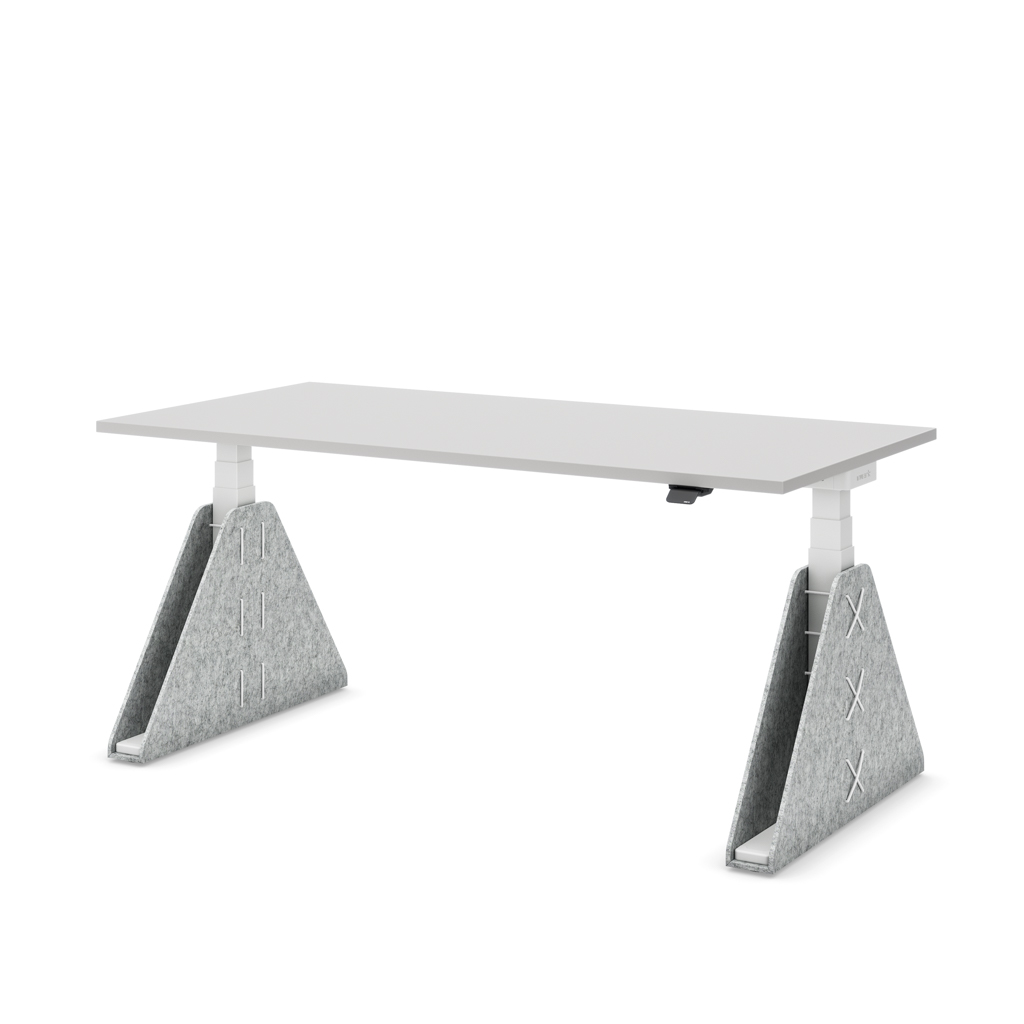 Höhenverstellbarer Schreibtisch Masterlift Flex Akustix -Edition, Trapez Hellgrau, Lichtgrau Dekor/Weiss 180x80