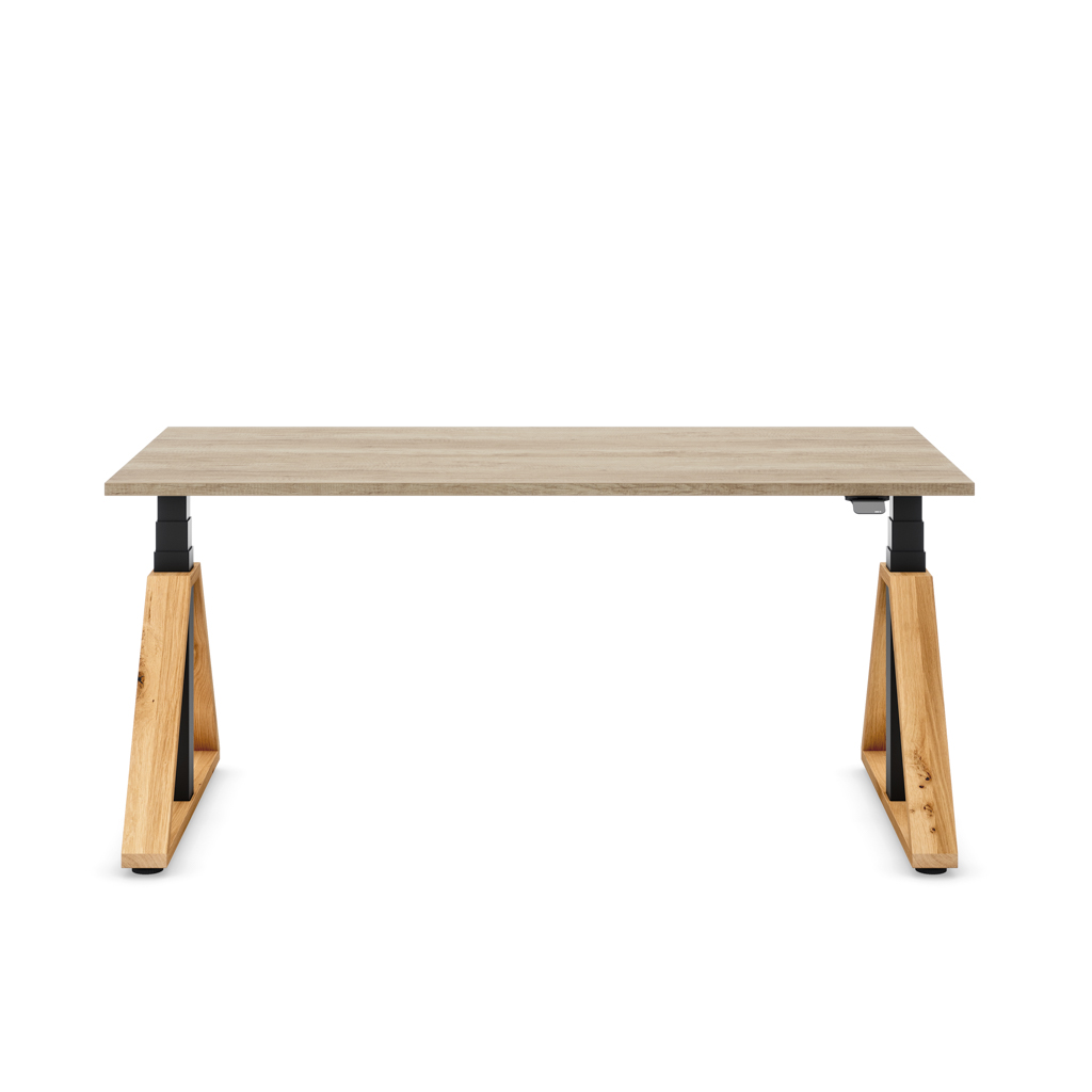 Höhenverstellbarer Schreibtisch Masterlift® Flex Loop-Edition, Holz Trapez, Eiche Dekor/Schwarz 180x80