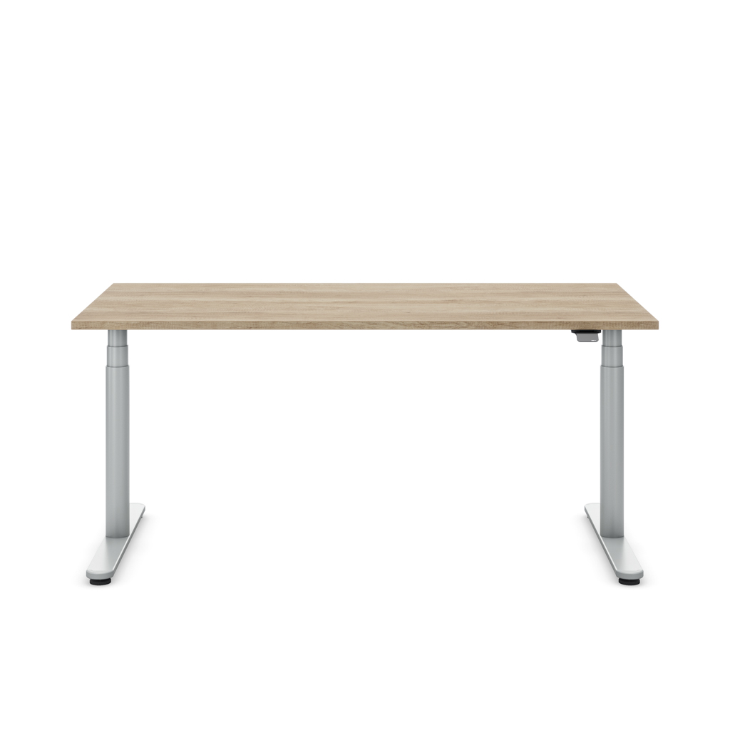 Höhenverstellbarer Schreibtisch Masterlift® Flex Basic rund, Eiche Dekor/Silber 160x80