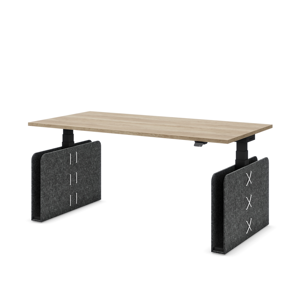 Höhenverstellbarer Schreibtisch Masterlift® Flex Akustix®-Edition, Rechteck Dunkelgrau, Eiche Dekor/Schwarz 160x80